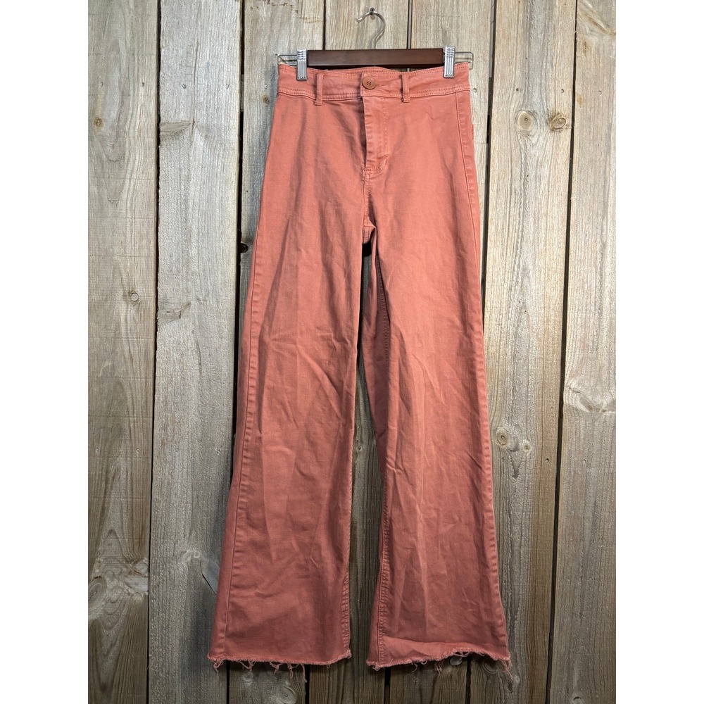 OAT New York Womens Wide Leg High Rise Raw Hem Pants Terracotta Size 0/25